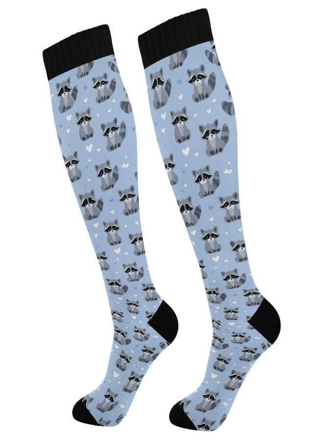 Wusikd Cute Raccoons Compression Socks for Women and Men Circulation Blue Long Socks for Athletic Running 1 - Image 1