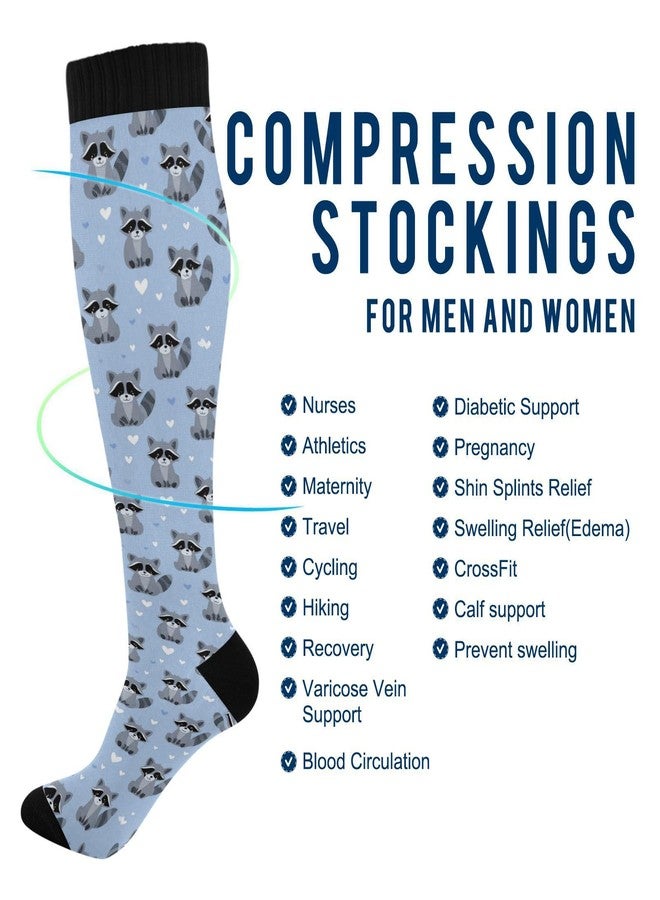 Wusikd Cute Raccoons Compression Socks for Women and Men Circulation Blue Long Socks for Athletic Running 1 - Image 5