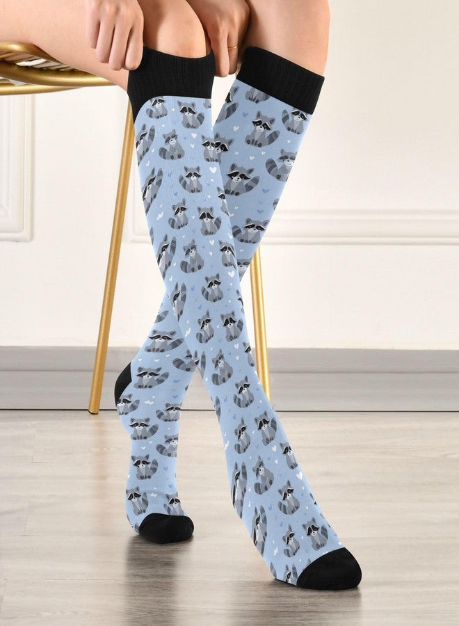 Wusikd Cute Raccoons Compression Socks for Women and Men Circulation Blue Long Socks for Athletic Running 1 - Image 3