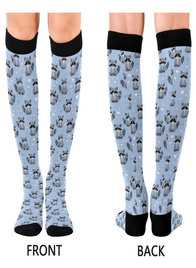Wusikd Cute Raccoons Compression Socks for Women and Men Circulation Blue Long Socks for Athletic Running 1 - Image 2