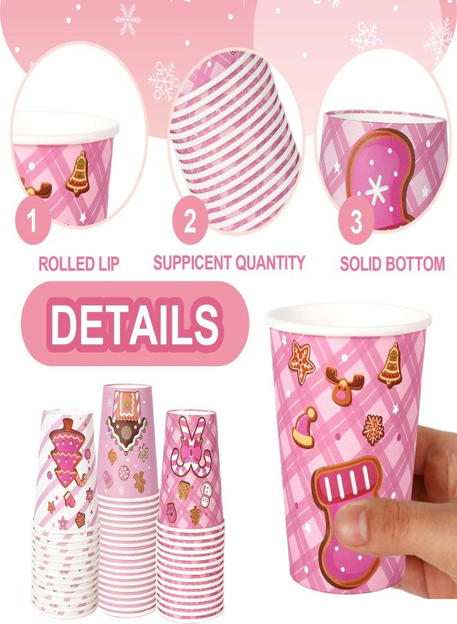 JarThenaAMCS 120Pcs Christmas Paper Cups 9 oz Gingerbread Man Disposable Drinking Cups Pink Brown Xmas Party Cups for Christmas Winter Party Decoration Supplies - Image 3