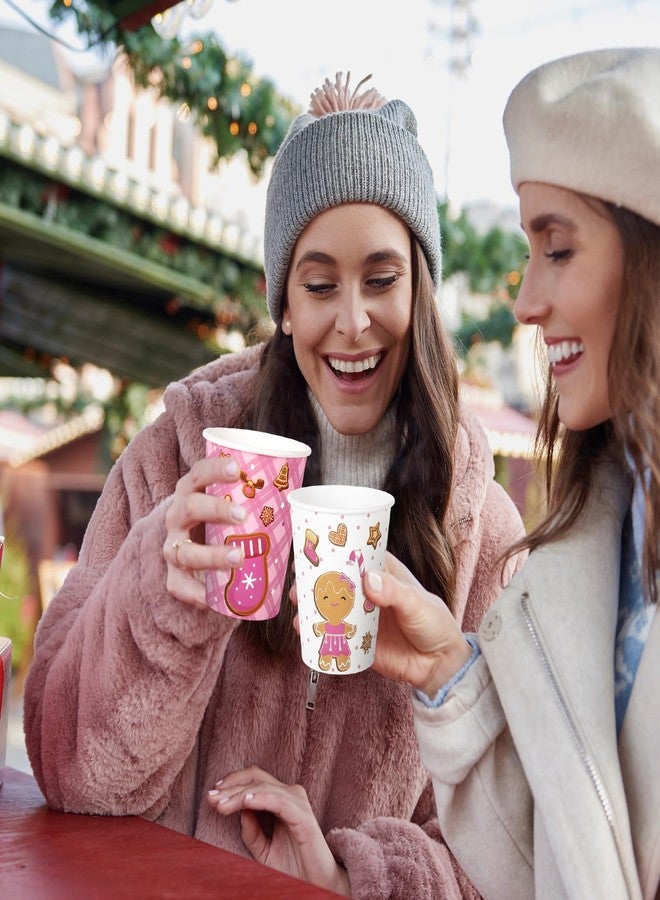 JarThenaAMCS 120Pcs Christmas Paper Cups 9 oz Gingerbread Man Disposable Drinking Cups Pink Brown Xmas Party Cups for Christmas Winter Party Decoration Supplies - Image 4