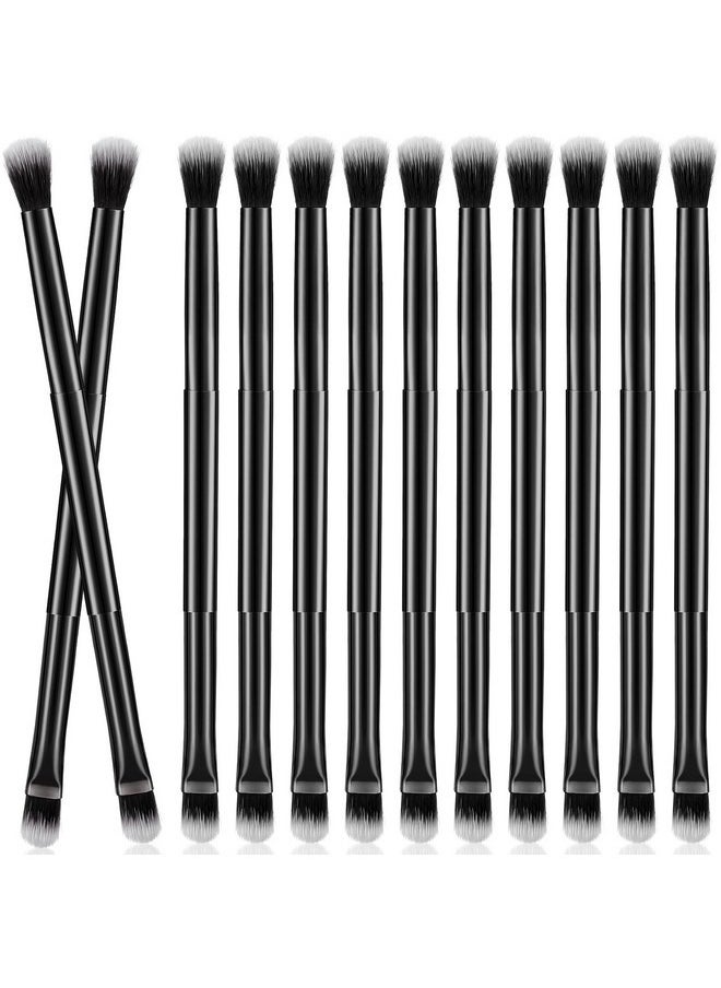 Perthlin 12 Pcs Eyeshadow Smudge Brush 2 In 1 Eyeshadow Brush Double Ended Concealer Brush Under Eye Small Soft Firm Pointed Foundation Makeup Applicator For Blending Eye Shadow Liner (Black)  - Image 1