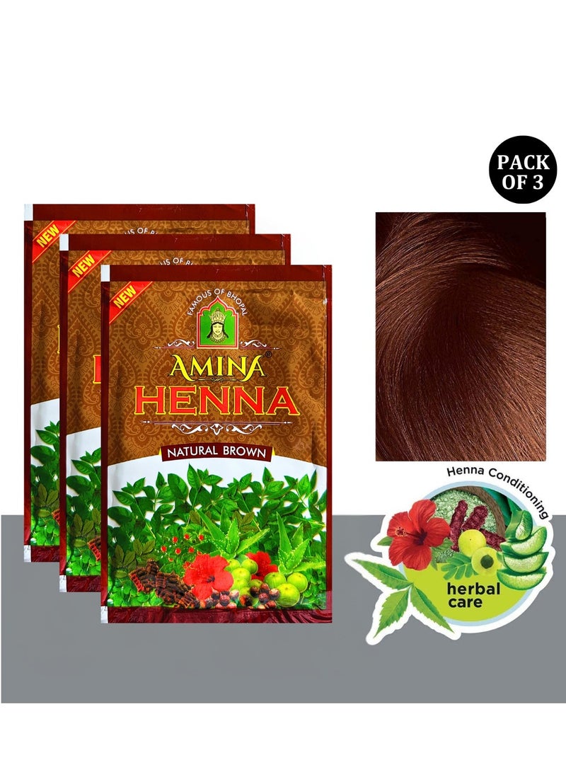 Amina Natural Brown Henna Powder For Hair Color, Brown Hair, Herbal Conditioning Hair Dye for Silky & Shiny Soft Hair Colour for Men & Women (25 Gms x Pack Of 3) - Image 1