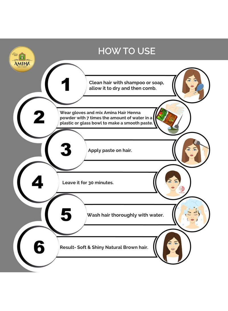 Amina Natural Brown Henna Powder For Hair Color, Brown Hair, Herbal Conditioning Hair Dye for Silky & Shiny Soft Hair Colour for Men & Women (25 Gms x Pack Of 3) - Image 5