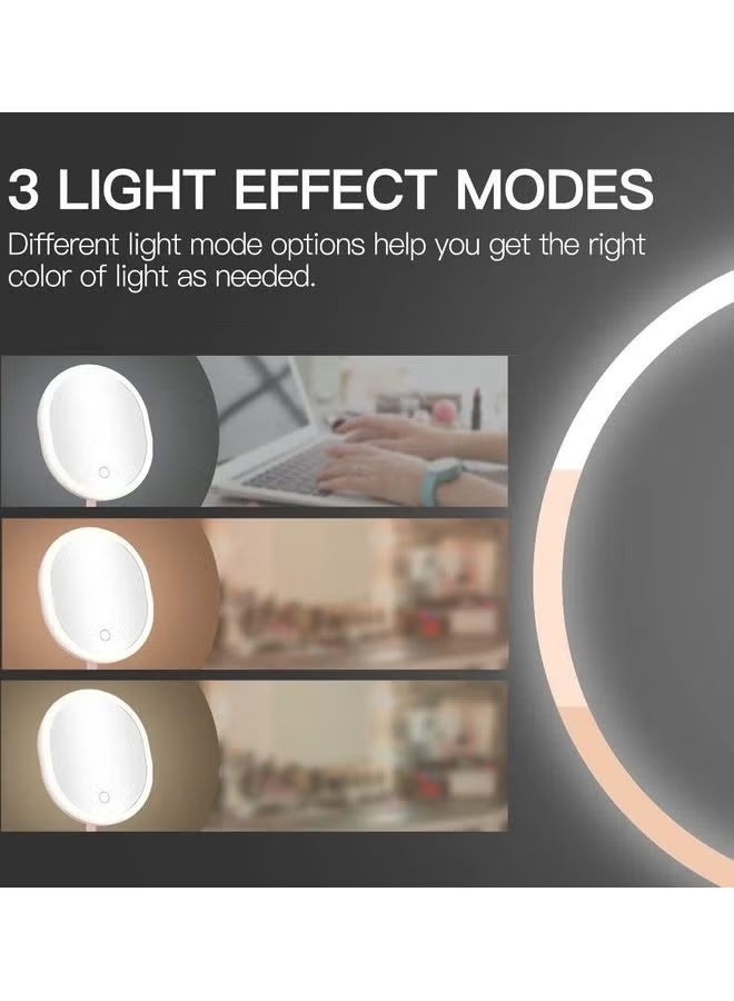 مرآة زينة لمستحضرات التجميل بإضاءة LED قابلة للشحن وردي 27سم - Image 3