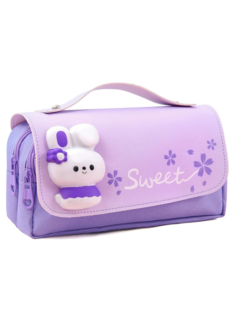 ماركة غير محددة Pencil Case for Girls, Kids Large Capacity Cute Pencil Box with Compartments School Organizer Pen Pouch (Sakura Purple)  - Image 1