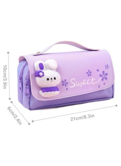 Generic Pencil Case for Girls, Kids Large Capacity Cute Pencil Box with Compartments School Organizer Pen Pouch (Sakura Purple)  - Image 2