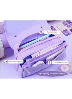 Generic Pencil Case for Girls, Kids Large Capacity Cute Pencil Box with Compartments School Organizer Pen Pouch (Sakura Purple)  - Image 3
