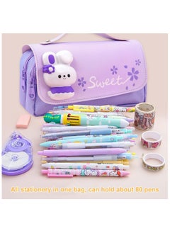 Generic Pencil Case for Girls, Kids Large Capacity Cute Pencil Box with Compartments School Organizer Pen Pouch (Sakura Purple)  - Image 5