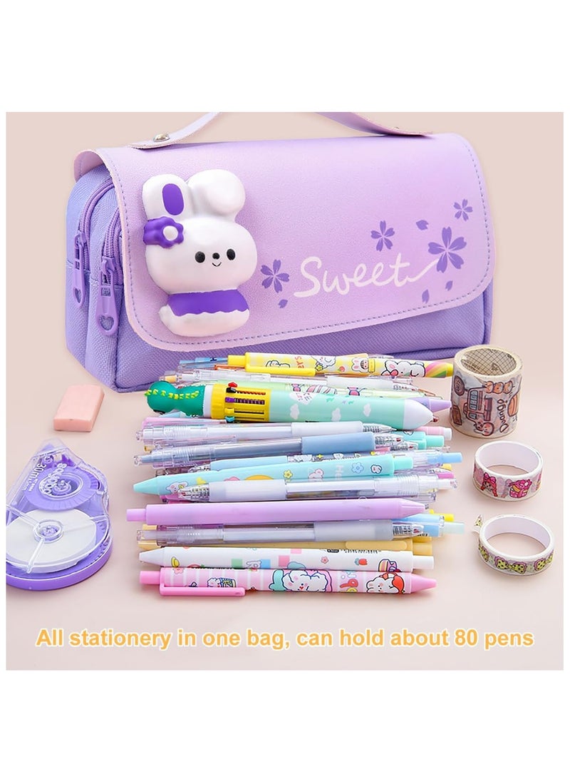 ماركة غير محددة Pencil Case for Girls, Kids Large Capacity Cute Pencil Box with Compartments School Organizer Pen Pouch (Sakura Purple)  - Image 5