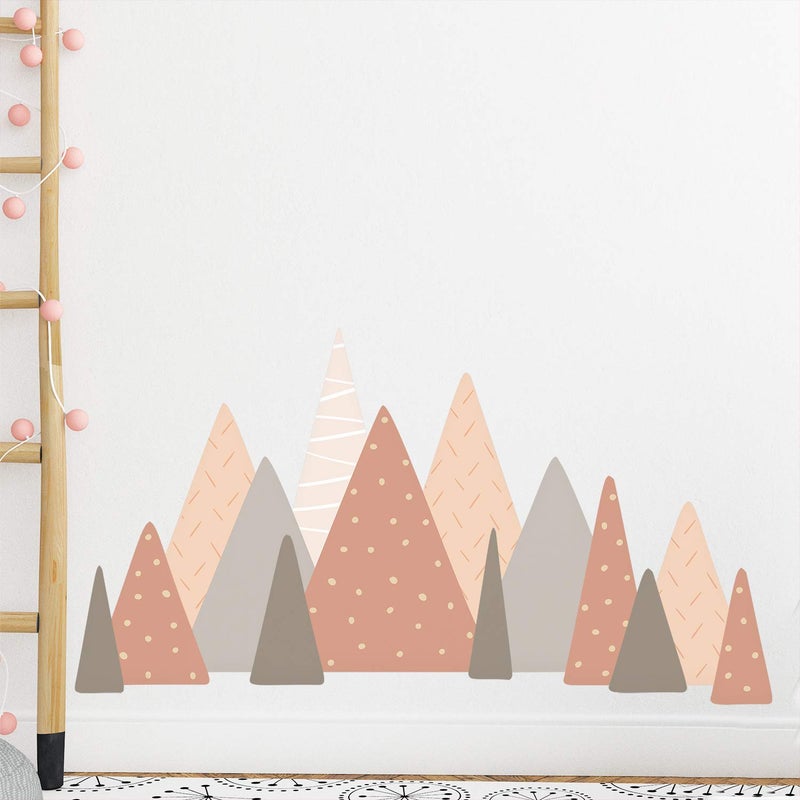 WALPLUS Scandinavian Mountains Wall Stickers for Kids Nursery, Bedroom Decor, Pink - Image 1