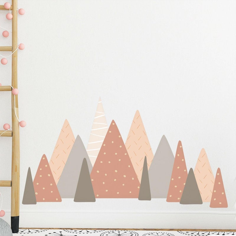 WALPLUS Scandinavian Mountains Wall Stickers for Kids Nursery, Bedroom Decor, Pink - Image 2
