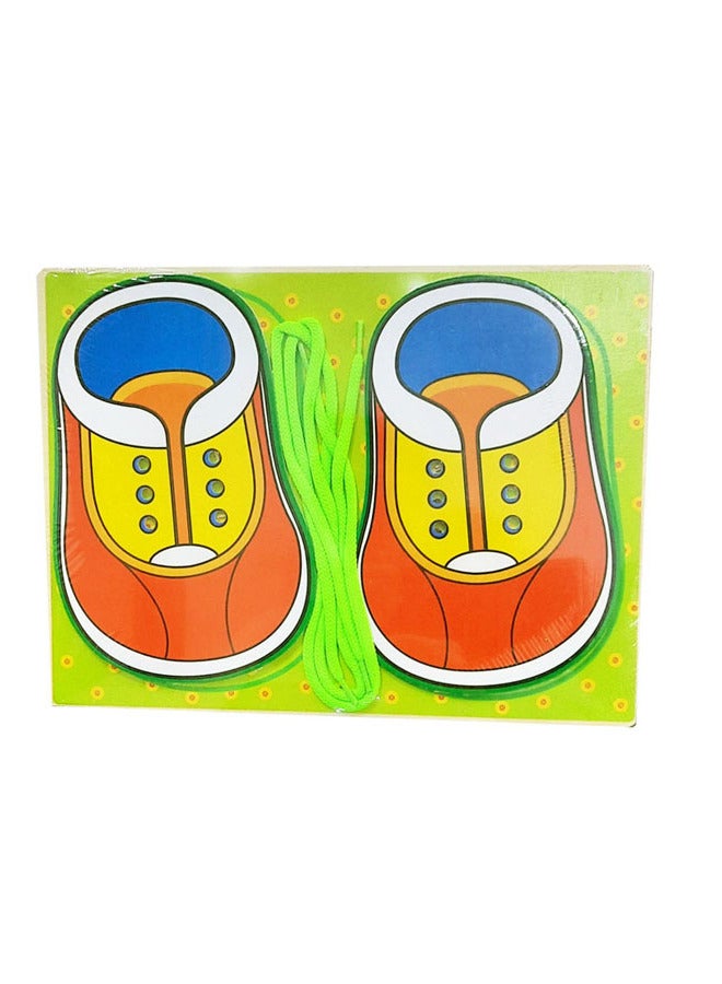 Colourful Educational Wooden How to Tie Shoe Puzzle Toy for young kids boys & girls 