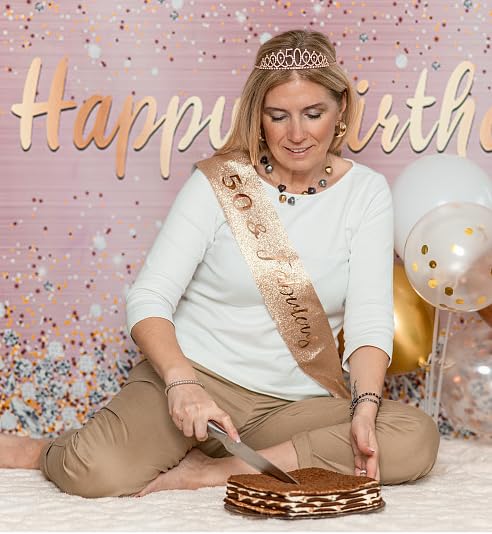 Semato 50th Birthday Decorations for Women Birthday Sash and Crown Kit- 50th Birthday Gifts for Women Party Favors (rose gold) - Image 4