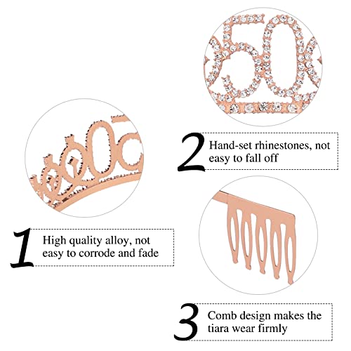 Semato 50th Birthday Decorations for Women Birthday Sash and Crown Kit- 50th Birthday Gifts for Women Party Favors (rose gold) - Image 3