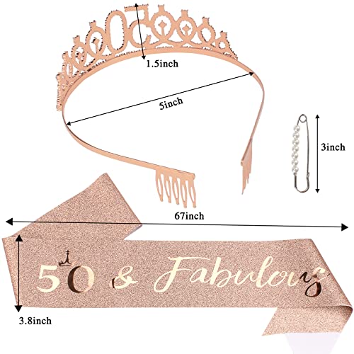 Semato 50th Birthday Decorations for Women Birthday Sash and Crown Kit- 50th Birthday Gifts for Women Party Favors (rose gold) - Image 2
