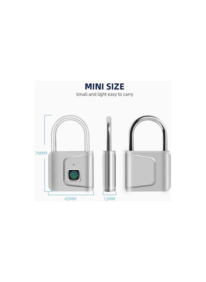 Fingerprint Padlock, Smart Lock, No Key Required, Only Need Fingerprint to Unlock, Easy to Carry, USB Charging, for Home, Offices, Bicycle, Backpacks