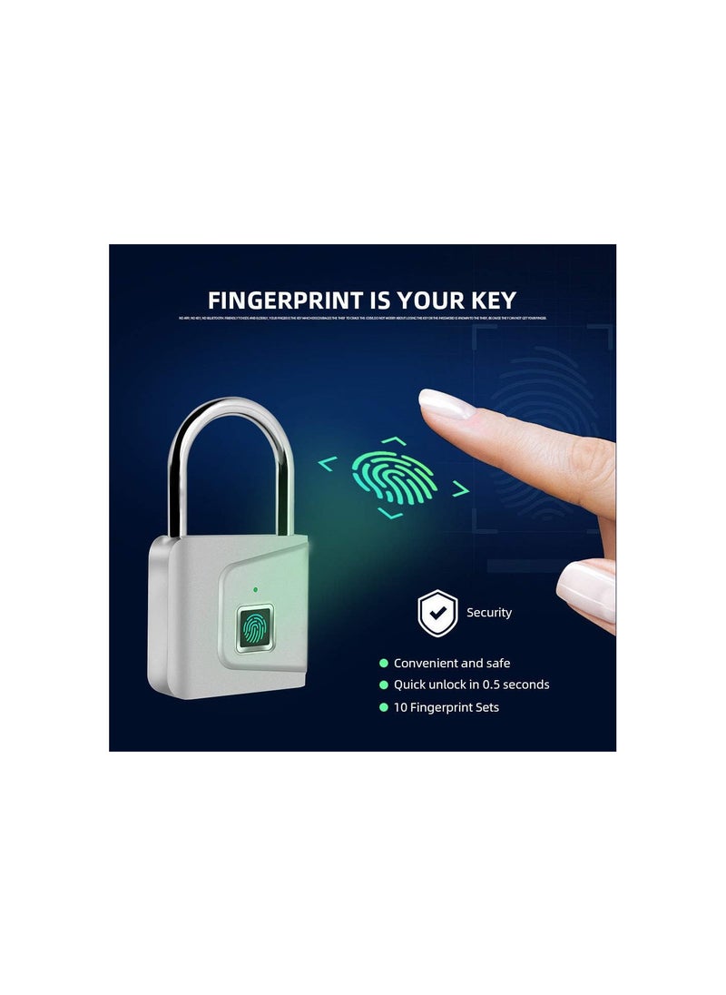 Fingerprint Padlock, Smart Lock, No Key Required, Only Need Fingerprint to Unlock, Easy to Carry, USB Charging, for Home, Offices, Bicycle, Backpacks