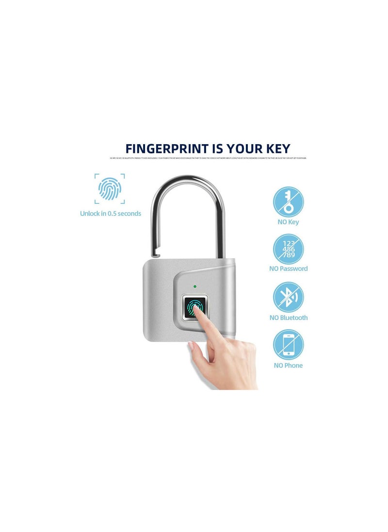Fingerprint Padlock, Smart Lock, No Key Required, Only Need Fingerprint to Unlock, Easy to Carry, USB Charging, for Home, Offices, Bicycle, Backpacks