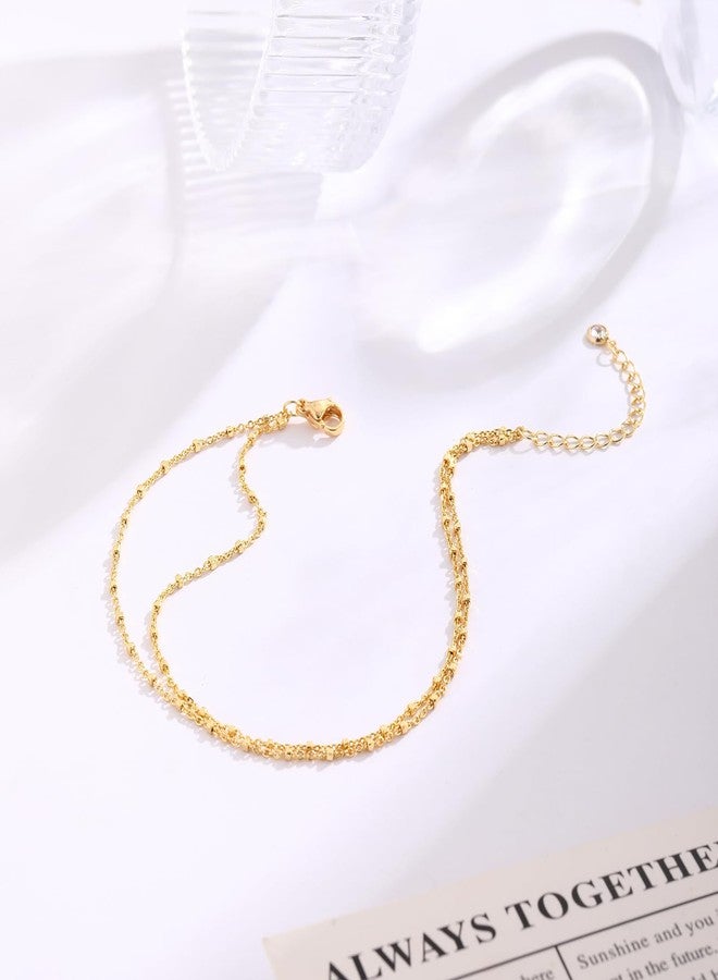 MIDEEO Gold/Silver Ankle Bracelets for Women,14K Gold Anklets for Women Waterproof Cuban Link Heart Beads Herringbone Rhinestone Anklets Set Layered Anklet Bracelets for Women Gold Jewelry Gift, - Image 5