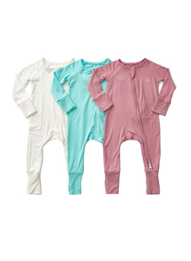 Anvi Baby Set of 3 Bamboo Spandex Zipper Sleepsuit- White/Sky/Lilac 3-6m  - Image 1