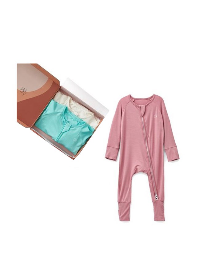 Anvi Baby Set of 3 Bamboo Spandex Zipper Sleepsuit- White/Sky/Lilac 3-6m  - Image 3