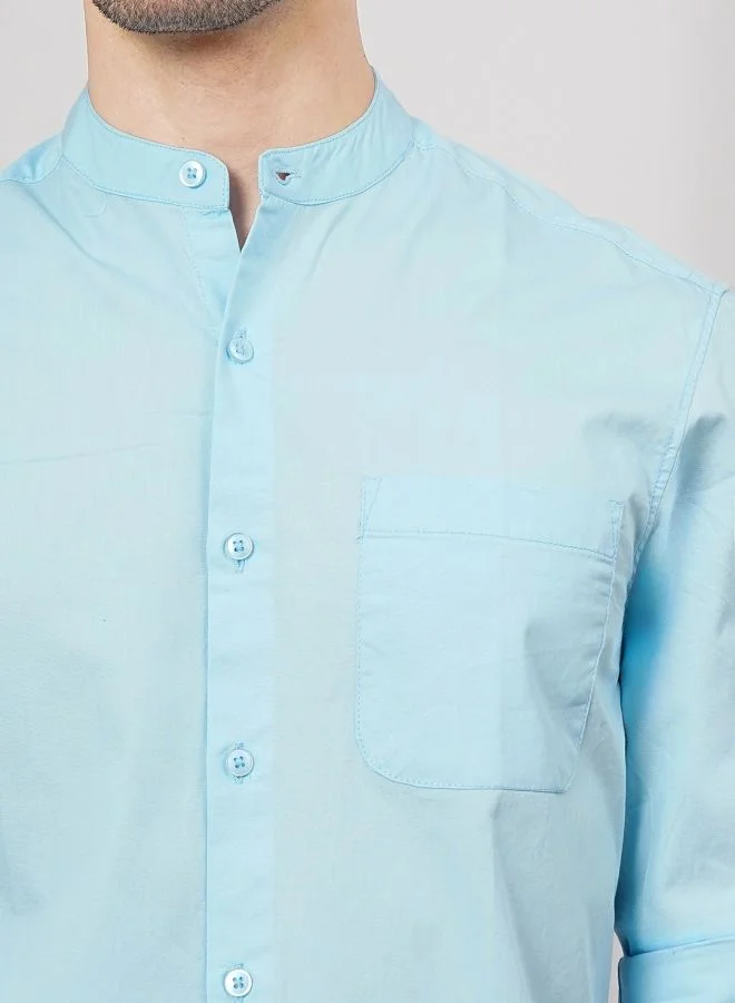 The Indian Garage Co Men Regular Fit Solid Full Sleeves Mandarin Collar Casual Shirt