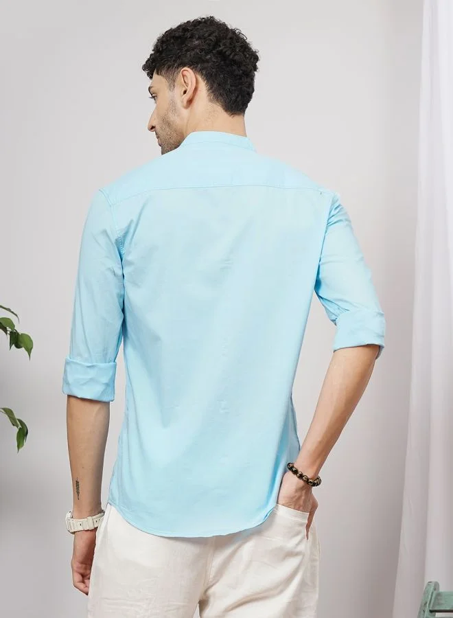 The Indian Garage Co Men Regular Fit Solid Full Sleeves Mandarin Collar Casual Shirt