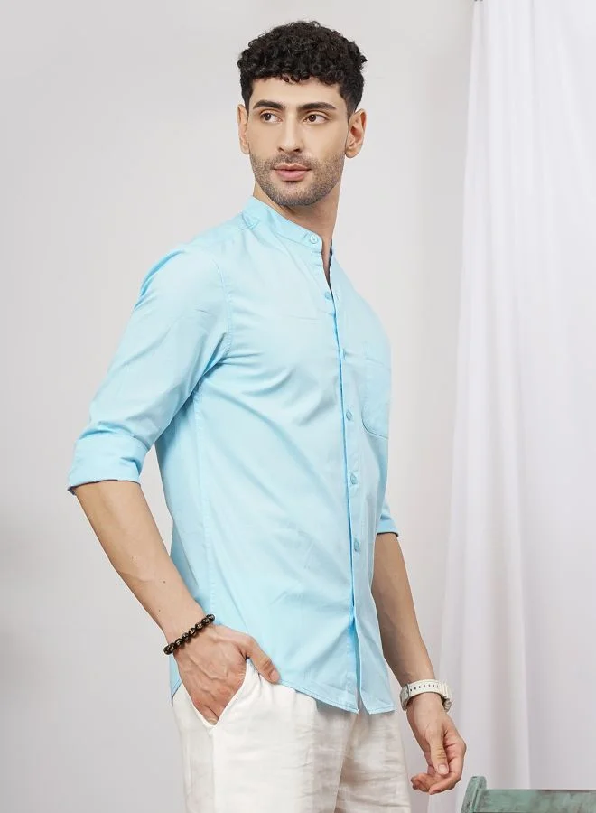 The Indian Garage Co Men Regular Fit Solid Full Sleeves Mandarin Collar Casual Shirt