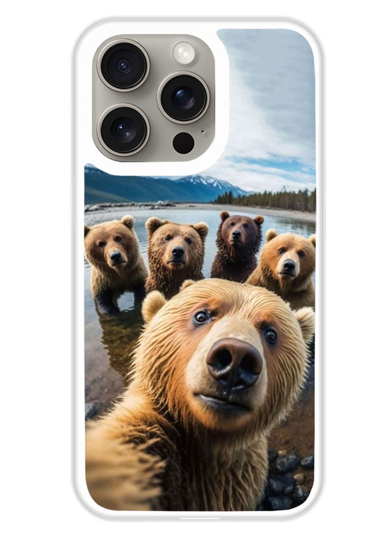 Theodor Protective Case Cover For APPLE IPHONE 15 Pro Max Bear Selfie (White Bumper) - Image 1