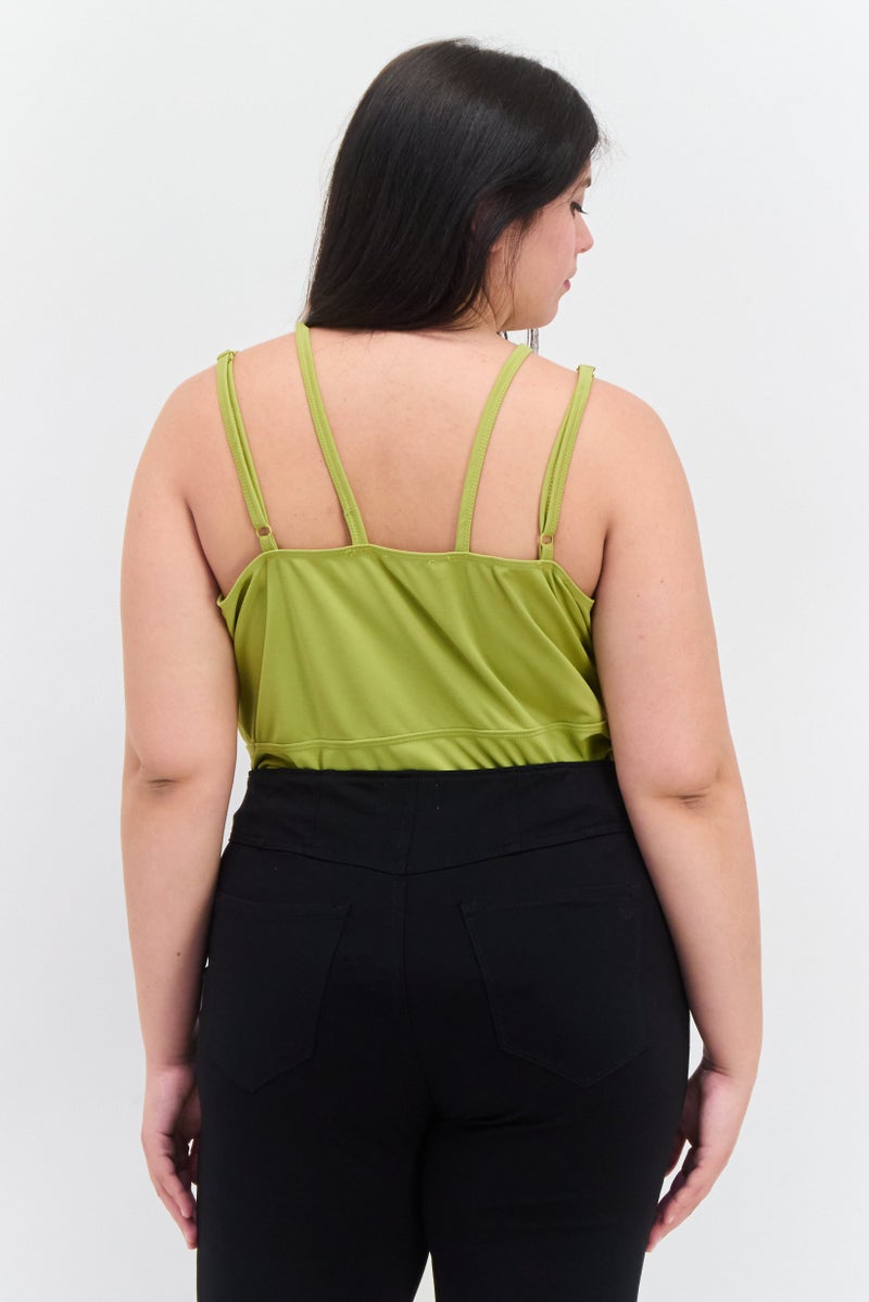 Extro&Vert Women Plus Size Solid Sleeveless Bodysuits, Olive - Image 4