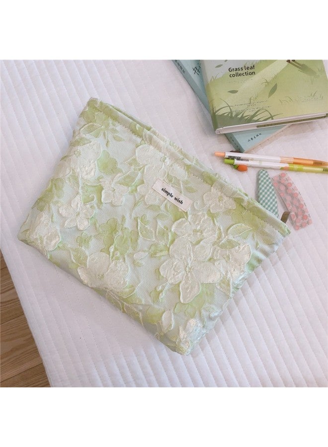 Elegant Artistic Large Flower Carved Cosmetic Bag Women's Portable Handbag Storage Pouch For Women's Beauty Products-Color:Light Green - Image 1