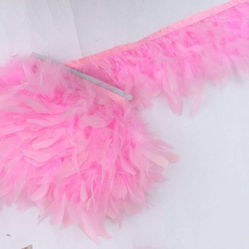 Sowder Turkey Feathers Trim Fringe for Party Wedding Dress Sewing Crafts Costumes Decoration Pack of 2 Yards (Pink) - Image 2