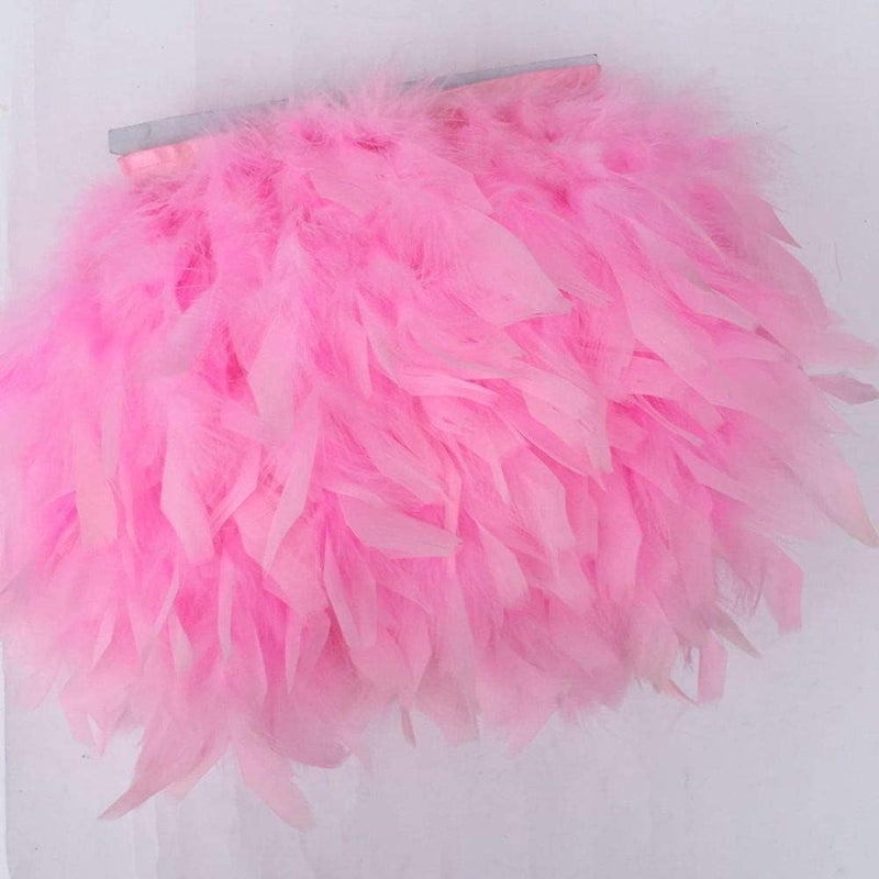 Sowder Turkey Feathers Trim Fringe for Party Wedding Dress Sewing Crafts Costumes Decoration Pack of 2 Yards (Pink) - Image 3