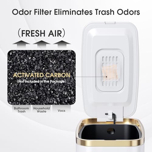 CEROELDA Small Bathroom Trash Can with Lid Soft Close-10L/2.6 Gal Slim Garbage Can-Metal Step Wastebasket-Rectangle Narrow Waste Bin for Office, Bedroom, Toilet, Live Room (White) - Image 4