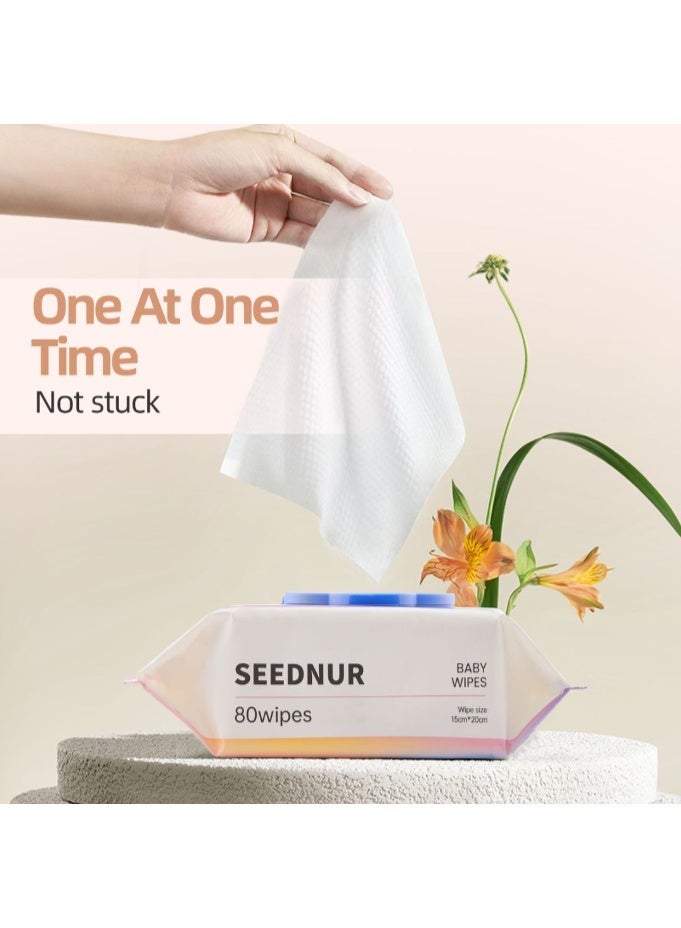 SEEDNUR Organic Pure Cotton Baby Wet Wipes, Specially Crafted for Sensitive Skin Gentle, Eco-friendly and Suitable for Sensitive Skin Perfect for Travel and Everyday Use (80 Wipes/Pack) - Image 2