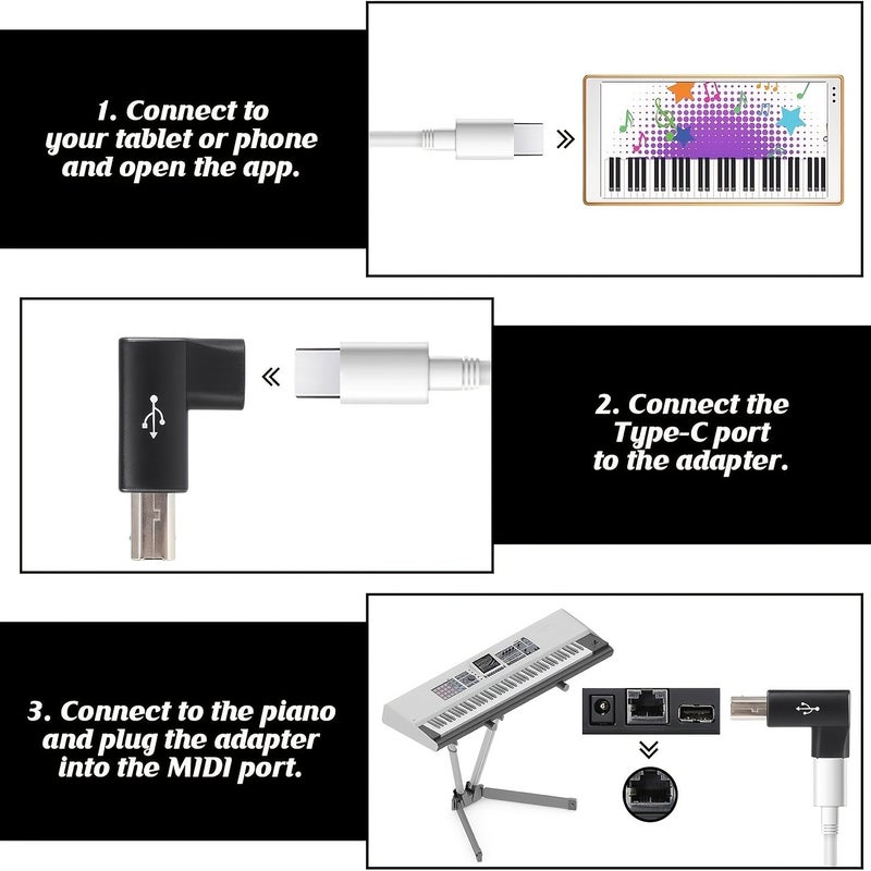 USB-C أنثى إلى ميدي محول بزاوية 90 درجة أسود، محول USB-C إلى ذكر USB-B للطابعة، متوافق مع الطابعات وأجهزة MIDI والبيانو الإلكتروني والسينثيزايزر وميكروفونات USB وأجهزة الكمبيوتر المحمولة وغيرها من الأجهزة من نوع C. - Image 2