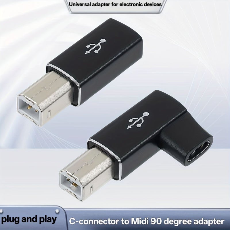 USB-C أنثى إلى ميدي محول بزاوية 90 درجة أسود، محول USB-C إلى ذكر USB-B للطابعة، متوافق مع الطابعات وأجهزة MIDI والبيانو الإلكتروني والسينثيزايزر وميكروفونات USB وأجهزة الكمبيوتر المحمولة وغيرها من الأجهزة من نوع C. - Image 1
