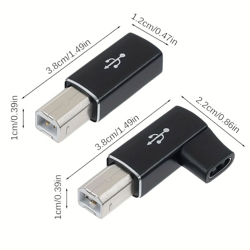 USB-C أنثى إلى ميدي محول بزاوية 90 درجة أسود، محول USB-C إلى ذكر USB-B للطابعة، متوافق مع الطابعات وأجهزة MIDI والبيانو الإلكتروني والسينثيزايزر وميكروفونات USB وأجهزة الكمبيوتر المحمولة وغيرها من الأجهزة من نوع C. - Image 4
