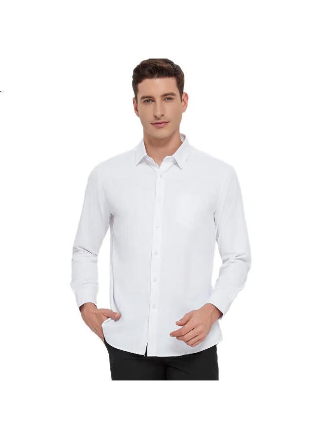 ROMON Long-Sleeve Shirt For Men, Solid Color White Shirt, Business Casual Professional Work Uniform Formal Dress Shirt, Men'S Clothing - Image 1
