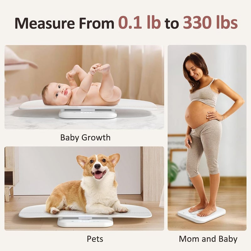 GROWNSY Baby Scale, Multifunctional Baby Weight Scale, Pet Scale for Puppy, Cat, Adult Scale Up to 330lbs, Accurate Digital Scale with Hold Function, 27-inch Height Measurement, 5 Units, LED Screen - Image 2