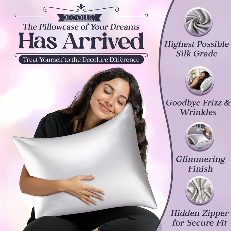 DECOLURE 100% Pure Mulberry Silk Pillow Case King Size - Highest Grade 30 Momme 6A+  Luxuriously Soft & Cooling Silk Pillowcase for Hair & Skin  Hypoallergenic  Breathable  Hidden Zipper (White) - Image 2