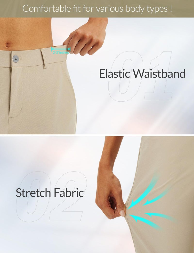 baleaf Women's Golf Pants Straight Leg Stretch Work Travel Pant with Pockets Dressy Bussiness Casual Slacks UPF 50+ Khaki M - Image 5
