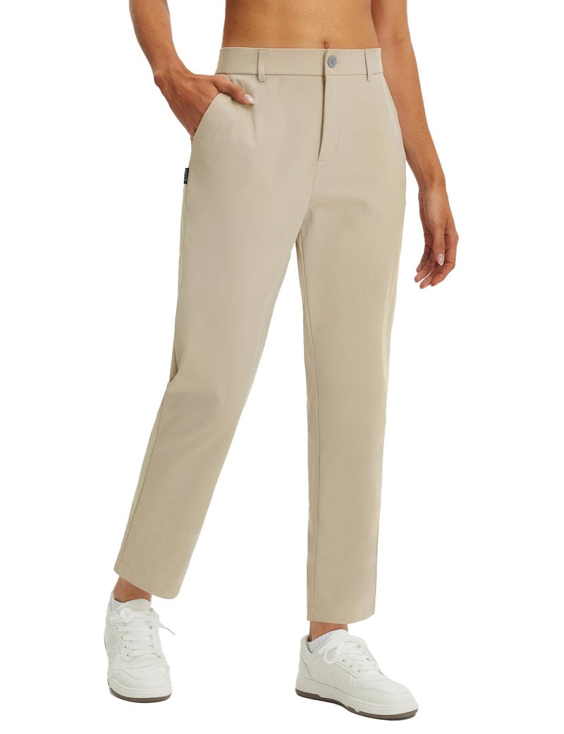 baleaf Women's Golf Pants Straight Leg Stretch Work Travel Pant with Pockets Dressy Bussiness Casual Slacks UPF 50+ Khaki M - Image 1