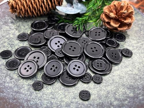 Wennuo 100Pcs Black Sewing Buttons Kit, Including Needle, Sewing Thread, and Threader,5 Sizes 4-Hole Craft Buttons, Suitable for Sewing,Clothes,Suit Coat Shirt Buttons，DIY Decoration (Black) - Image 3
