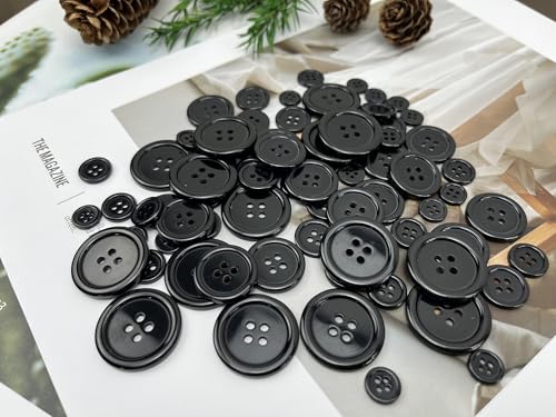 Wennuo 100Pcs Black Sewing Buttons Kit, Including Needle, Sewing Thread, and Threader,5 Sizes 4-Hole Craft Buttons, Suitable for Sewing,Clothes,Suit Coat Shirt Buttons，DIY Decoration (Black) - Image 4