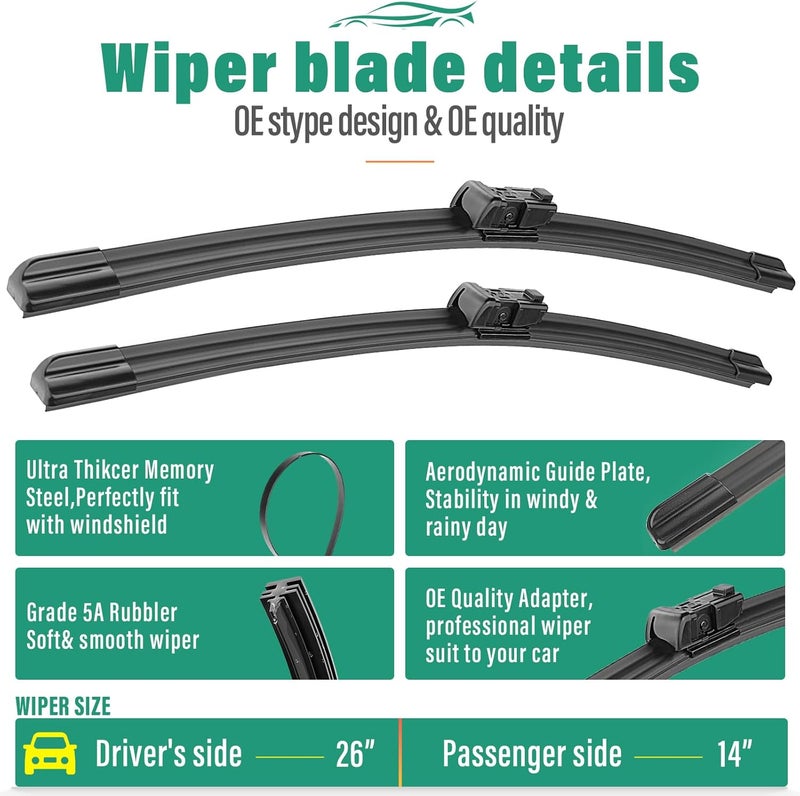 WINDSMILE 26" 14" 10" Windshield Wiper Blades Replacement for Chevrolet Chevy Trax 2015-2022 / Buick Encore 2013-2022 Premium All Weather Front Rear Wipers Set - OEM Quality (Pack of 3) - Image 3