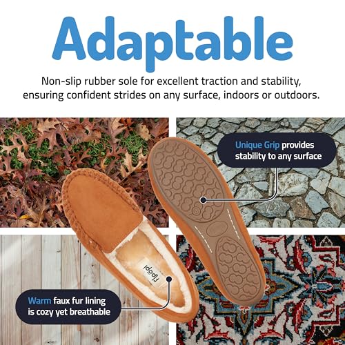 Floopi Women Slippers Moccasins, Soft Faux Fur Lining with Cozy Memory Foam, Ladies House Slippers for Women with Indoor & Outdoor Anti-Skid Sole(7, Chestnut-323) - Image 3