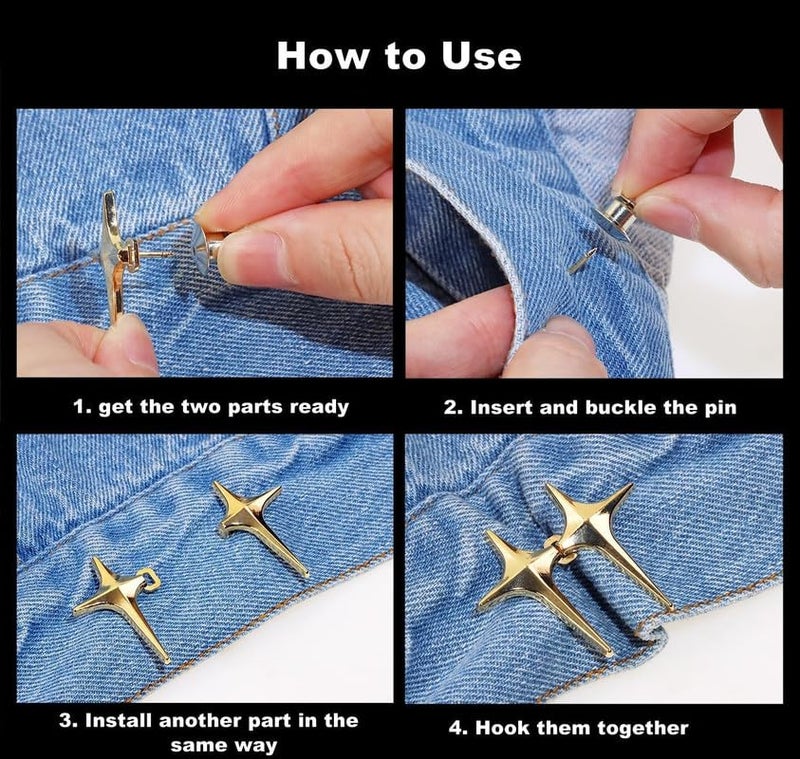 XVIA XVIA Adjustable Waist Buckle for Loose Jeans Pants Pearl Detachable Instant Jeans Button Pins Waist Tightener Set Make the Waist Fit for Skirt Pants etc2PairStar - Image 3